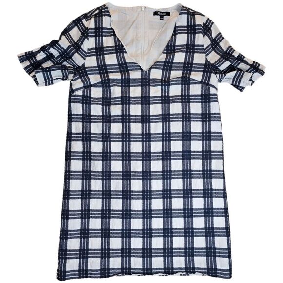 Madewell Leighton Plaid White Blue Sheath Dress - Picture 4 of 11